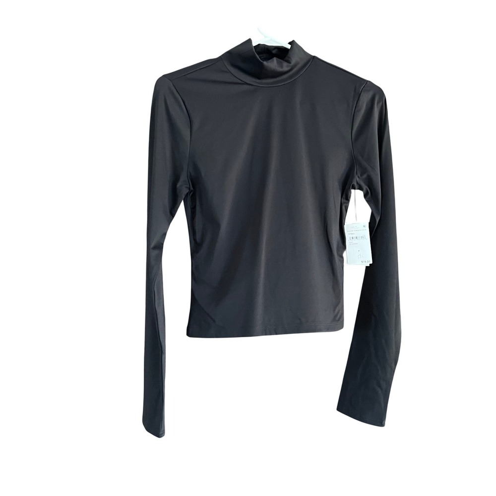 Good American Womens Mock Neck Long Sleeve Top Black GT0643 Size M NWT